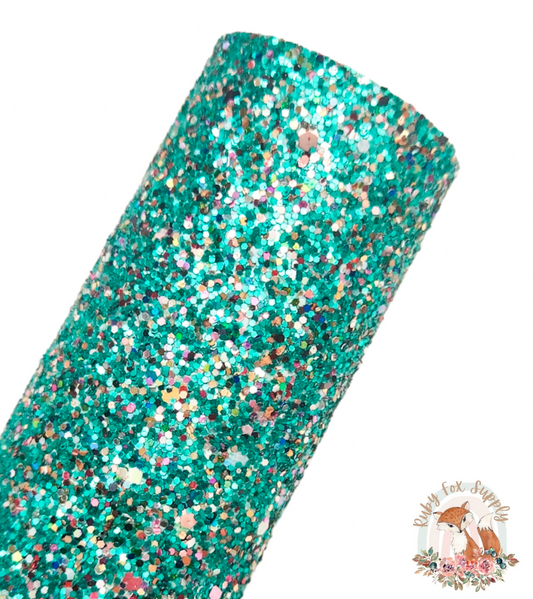 Colorful Sea Green Chunky Glitter 9x12 faux leather sheet