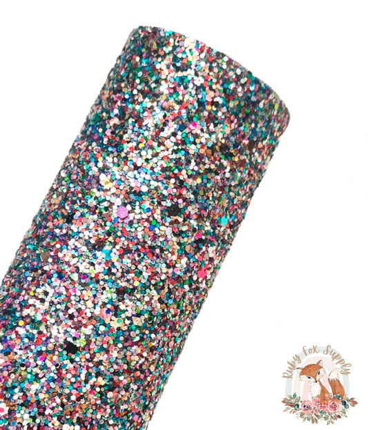 Colorful Multi Chunky Glitter 9x12 faux leather sheet