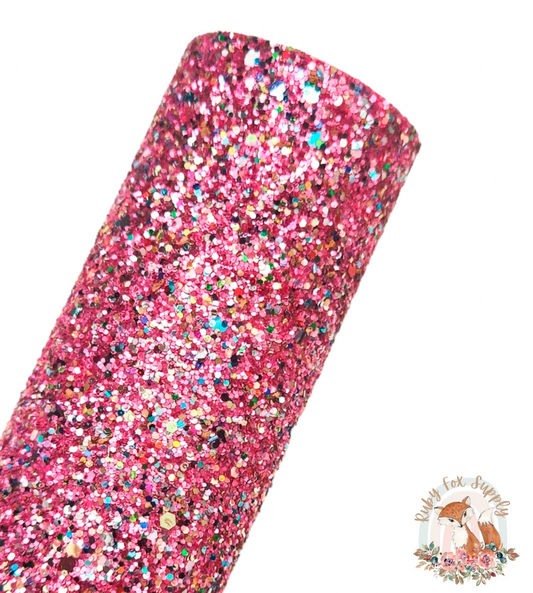 Colorful Pink Chunky Glitter 9x12 faux leather sheet