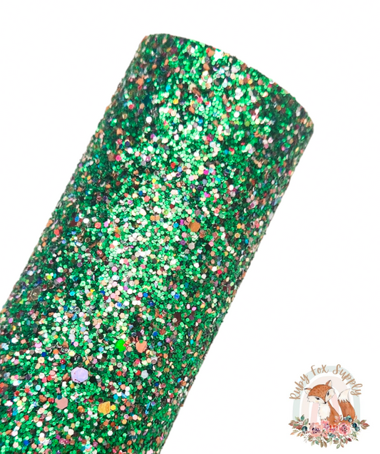 Colorful Emerald Green Chunky Glitter 9x12 faux leather sheet