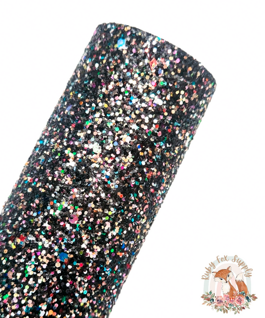 Colorful Black Chunky Glitter 9x12 faux leather sheet