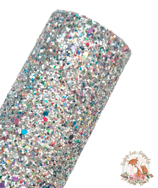 Colorful Silver Chunky Glitter 9x12 faux leather sheet
