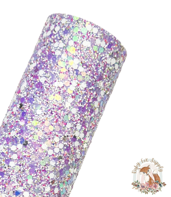 Lavender White Sparkle Chunky Glitter 9x12 faux leather sheet