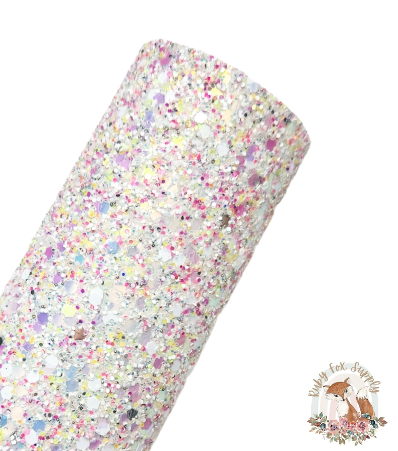 White Pink Sparkle Chunky Glitter 9x12 faux leather sheet
