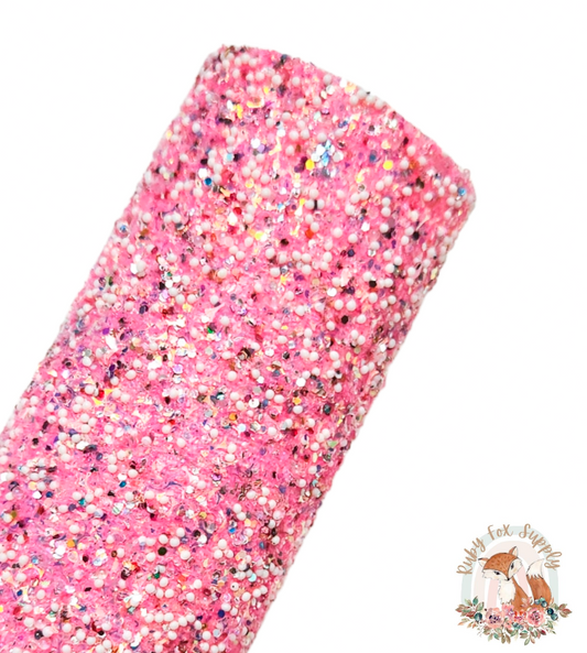 Pink Confetti Chunky Glitter 9x12 faux leather sheet