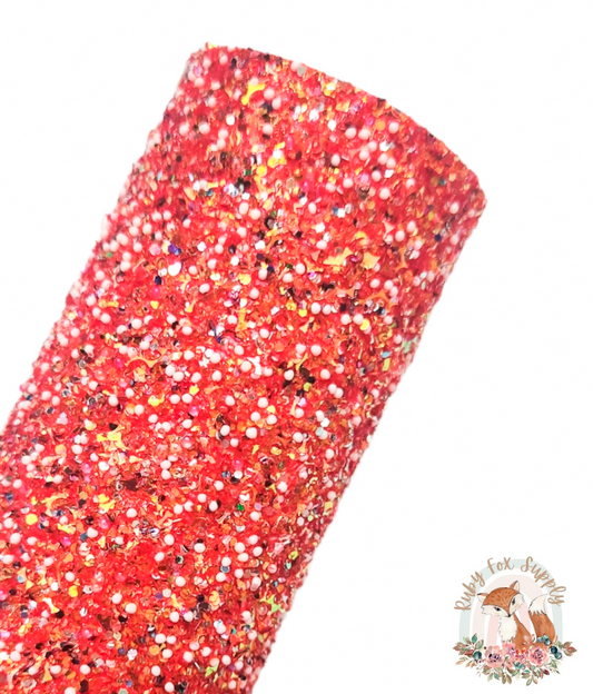 Red Confetti Chunky Glitter 9x12 faux leather sheet