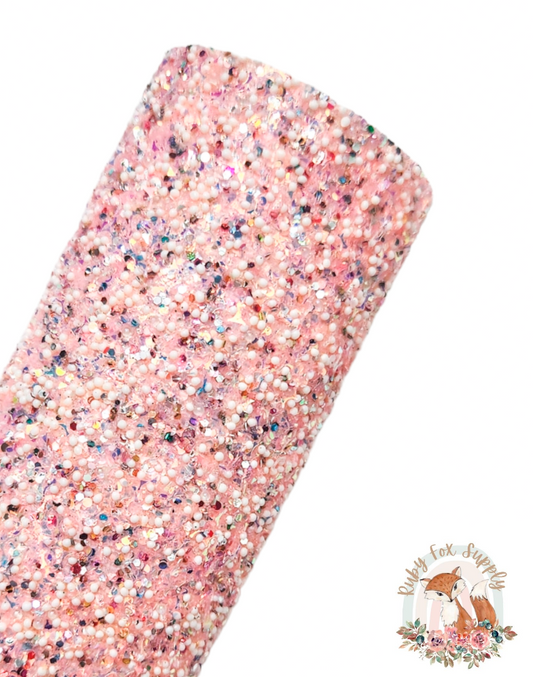 Light Pink Confetti Chunky Glitter 9x12 faux leather sheet