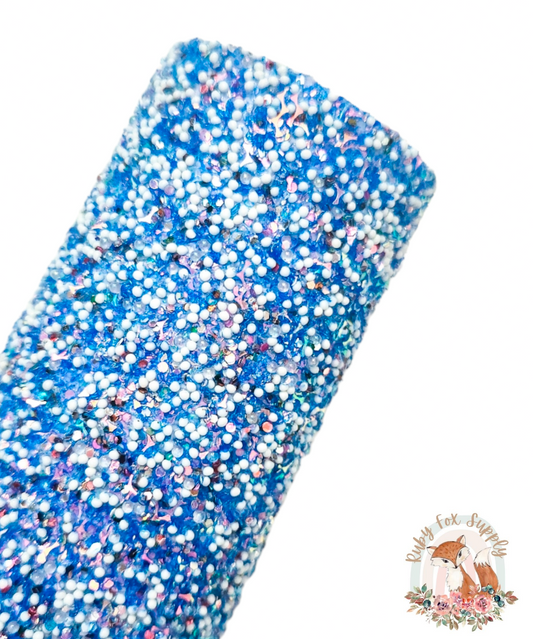 Blue Confetti Chunky Glitter 9x12 faux leather sheet