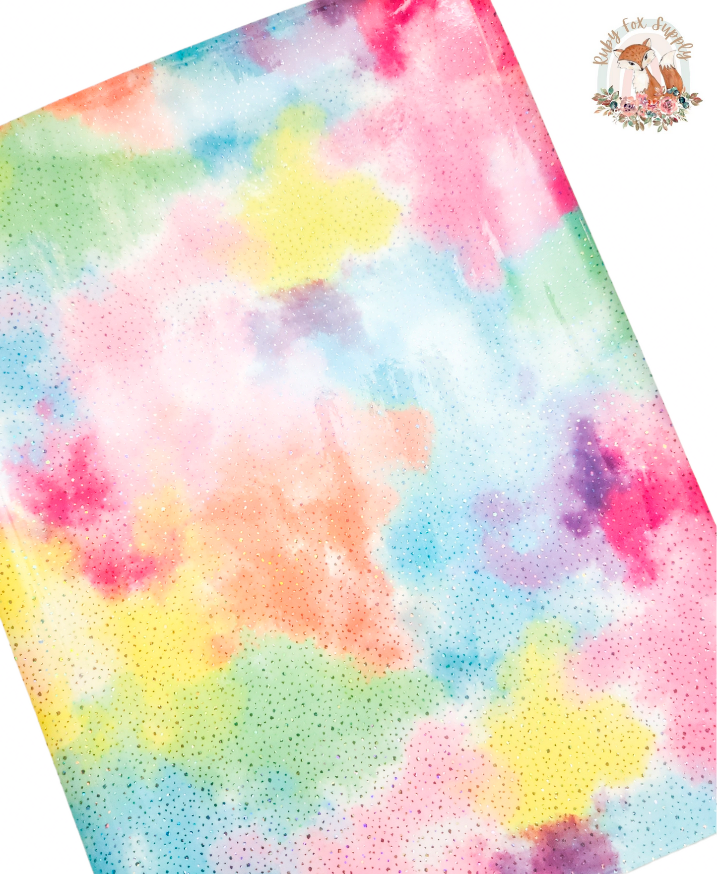 Glossy Rainbow Tie Dye Sparkle 9x12 faux leather sheet