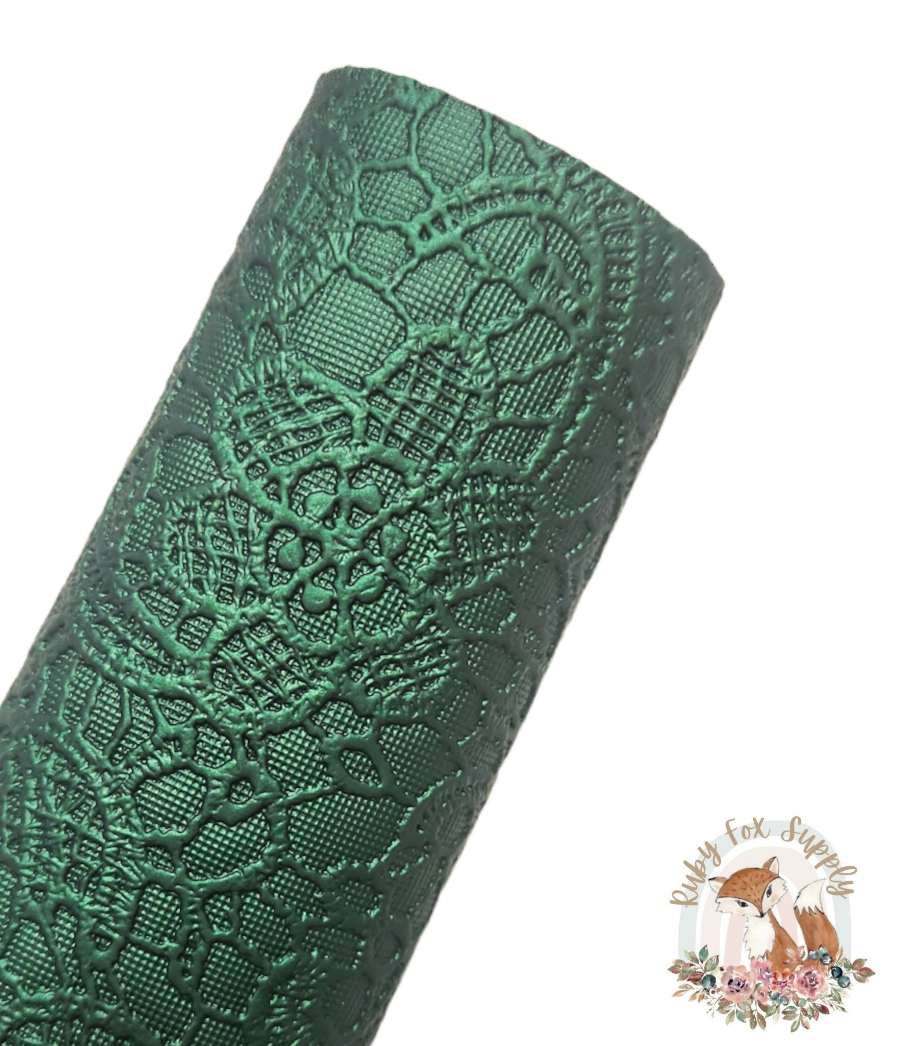 Shiny Forest Green Butter Lace 9x12 faux leather sheet