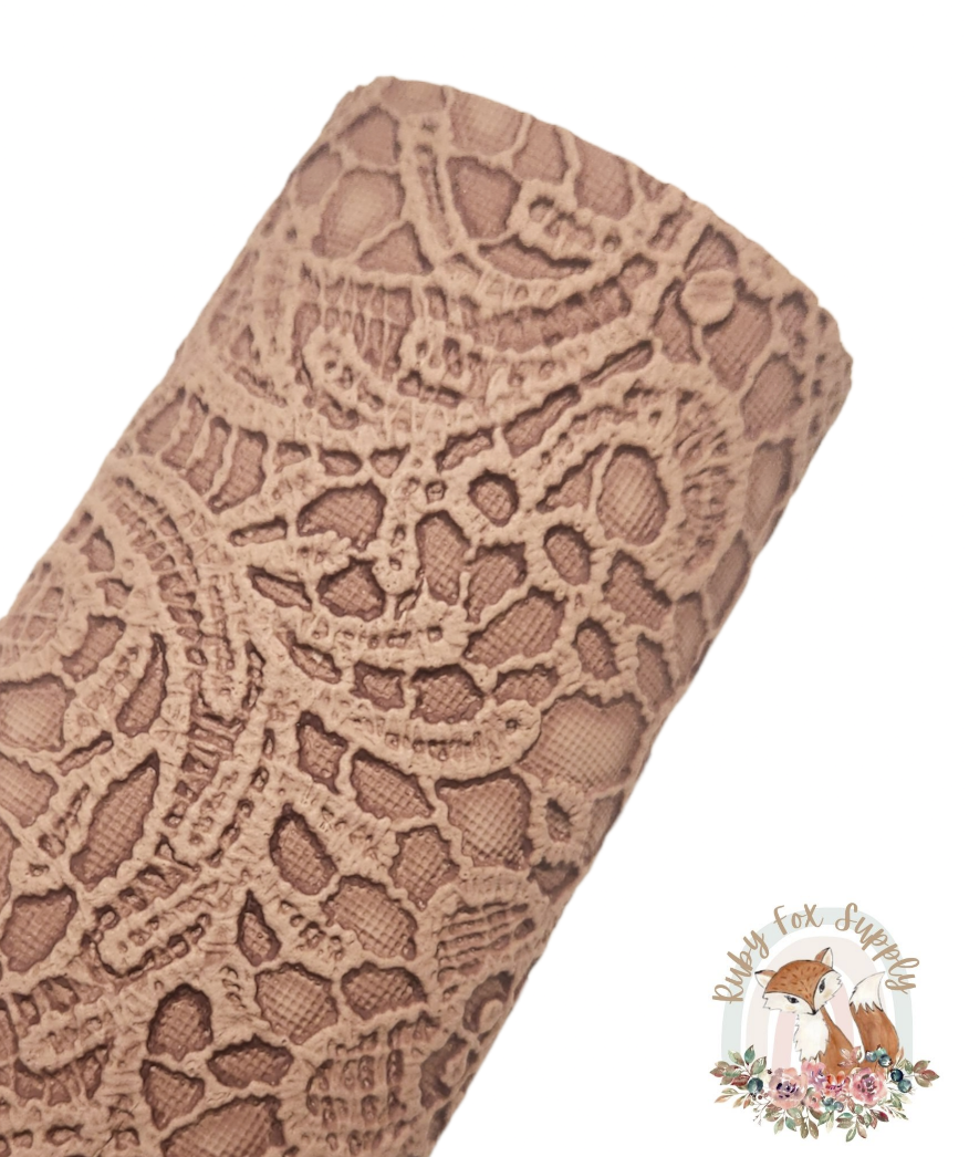 Brown Butter Lace 9x12 faux leather sheet