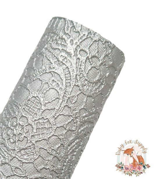 Silver Butter Lace 9x12 faux leather sheet