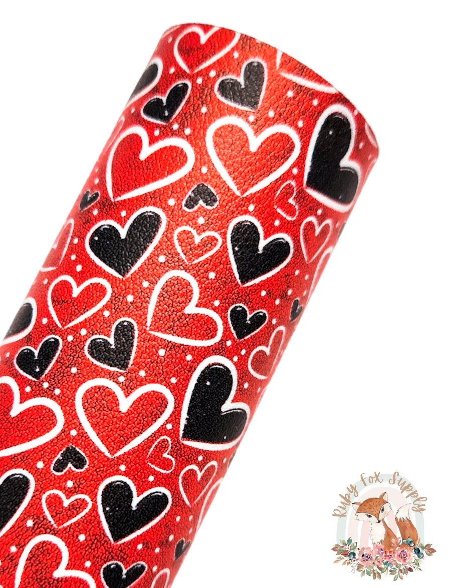 Red and Black Hearts 9x12 faux leather sheet