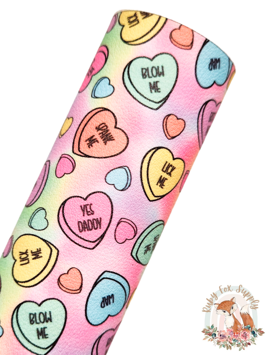 Adult Conversation Hearts 9x12 faux leather sheet