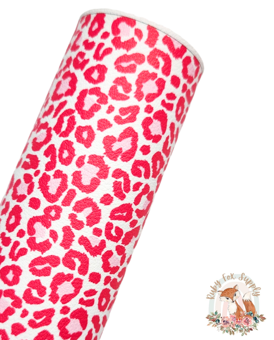 Pink and White Leopard Print 9x12 faux leather sheet