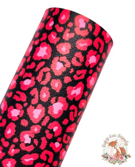 Black and Red Leopard Print 9x12 faux leather sheet