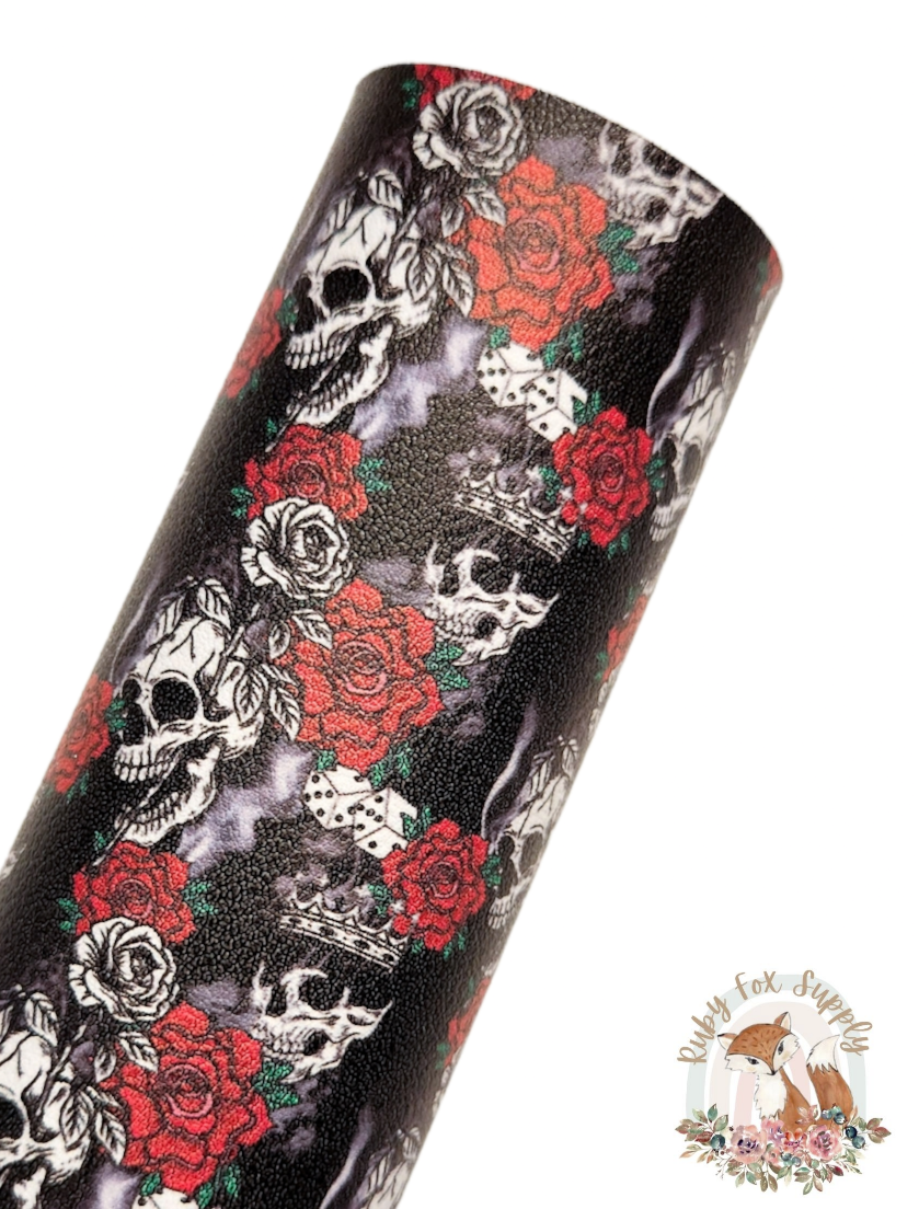 Skull Roses 9x12 faux leather sheet