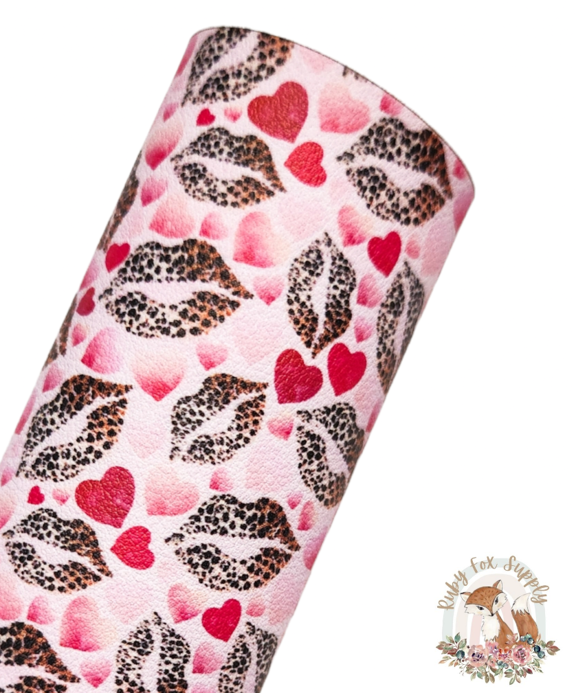 Leopard Lips Pink 9x12 faux leather sheet