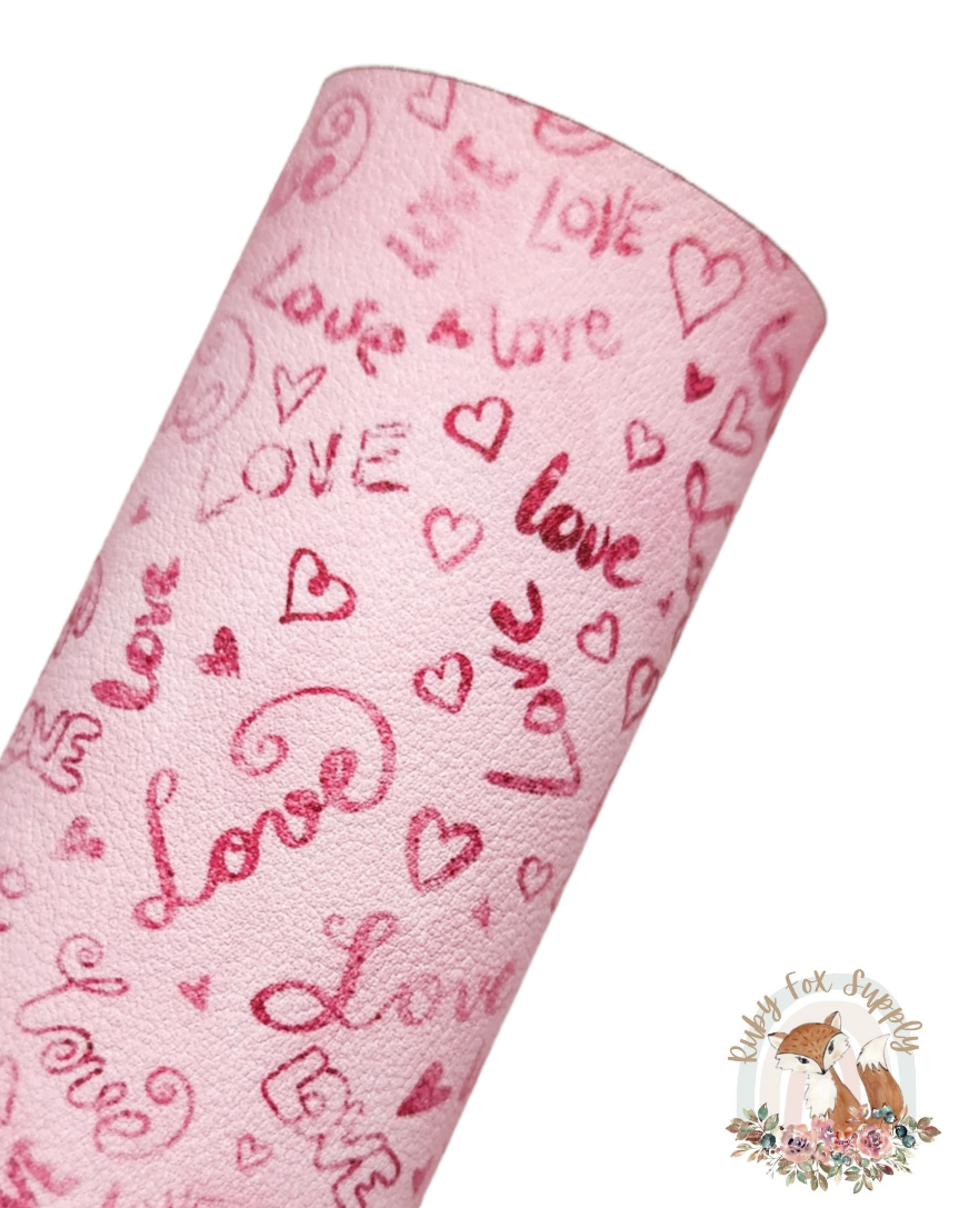 Pink Love 9x12 faux leather sheet
