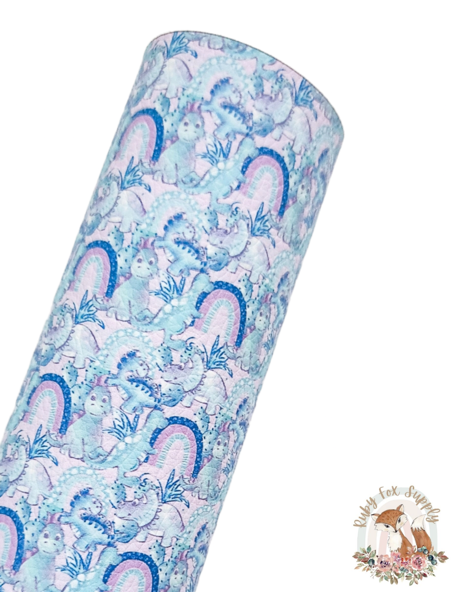 Girly Blue Dino 9x12 faux leather sheet