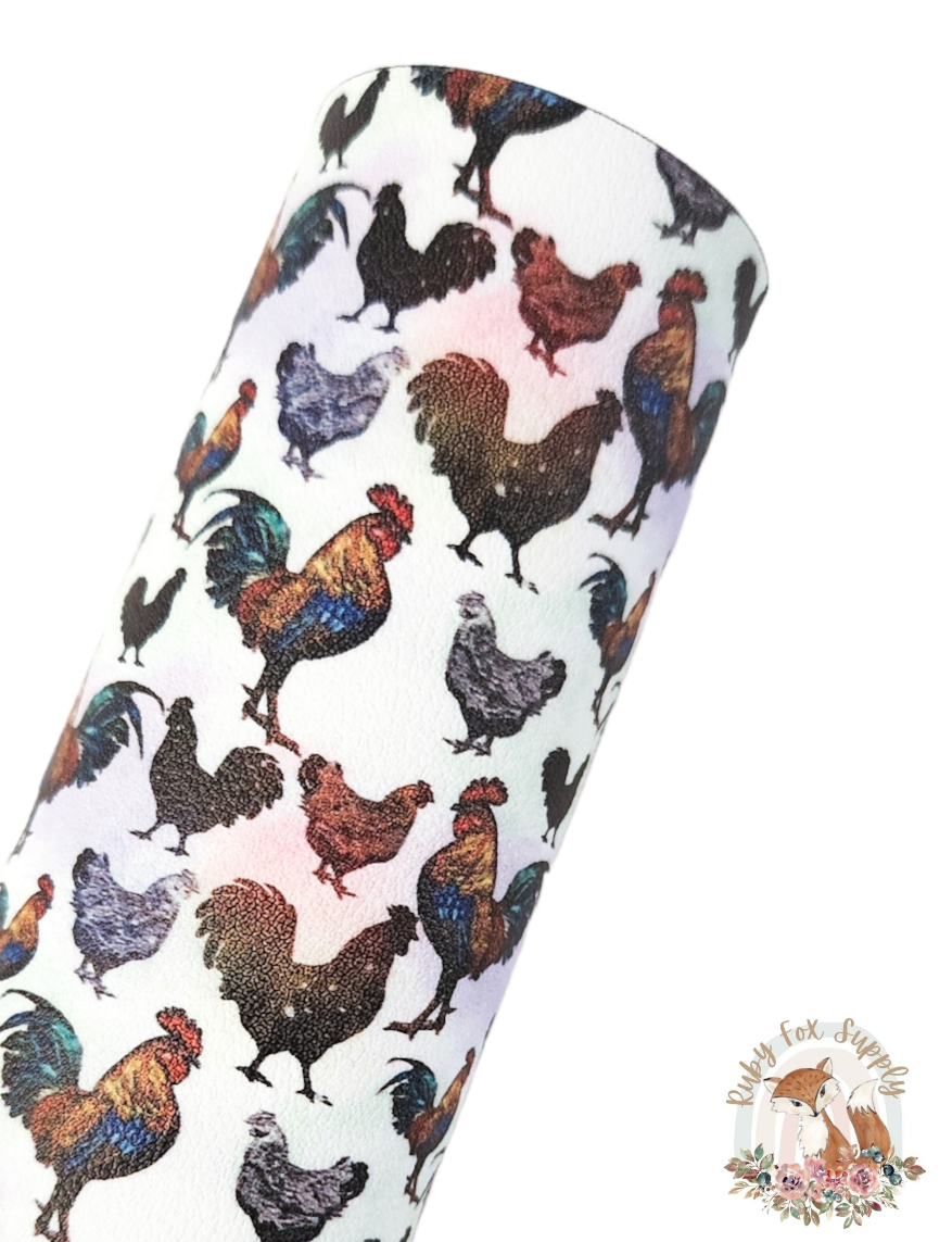 Farm Chickens 9x12 faux leather sheet