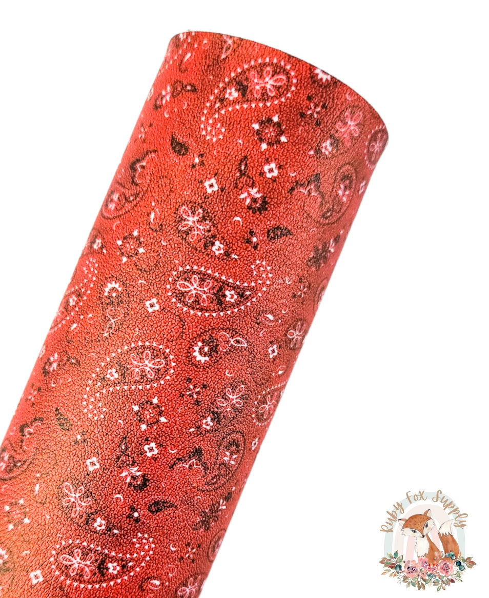 Red Paisley 9x12 faux leather sheet