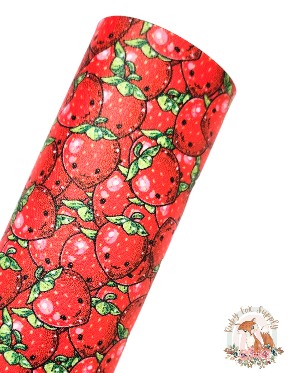 Smiling Strawberries 9x12 faux leather sheet