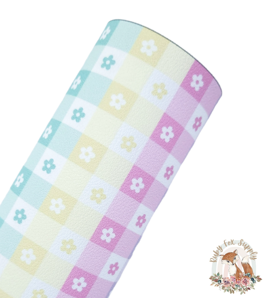Pastel Floral Checkers 9x12 faux leather sheet