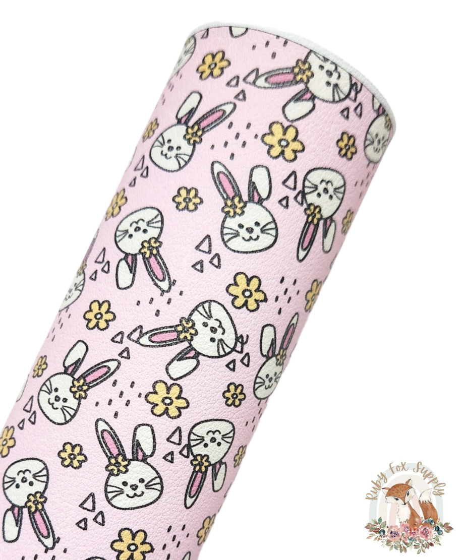 Cute Pink Bunnies 9x12 faux leather sheet
