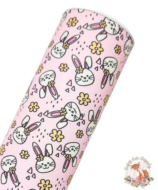 Cute Pink Bunnies 9x12 faux leather sheet