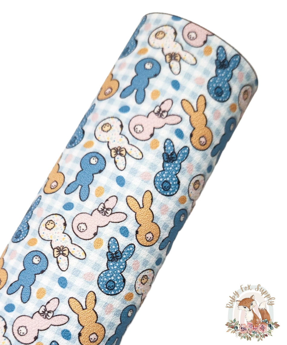Blue and Yellow Bunnies 9x12 faux leather sheet