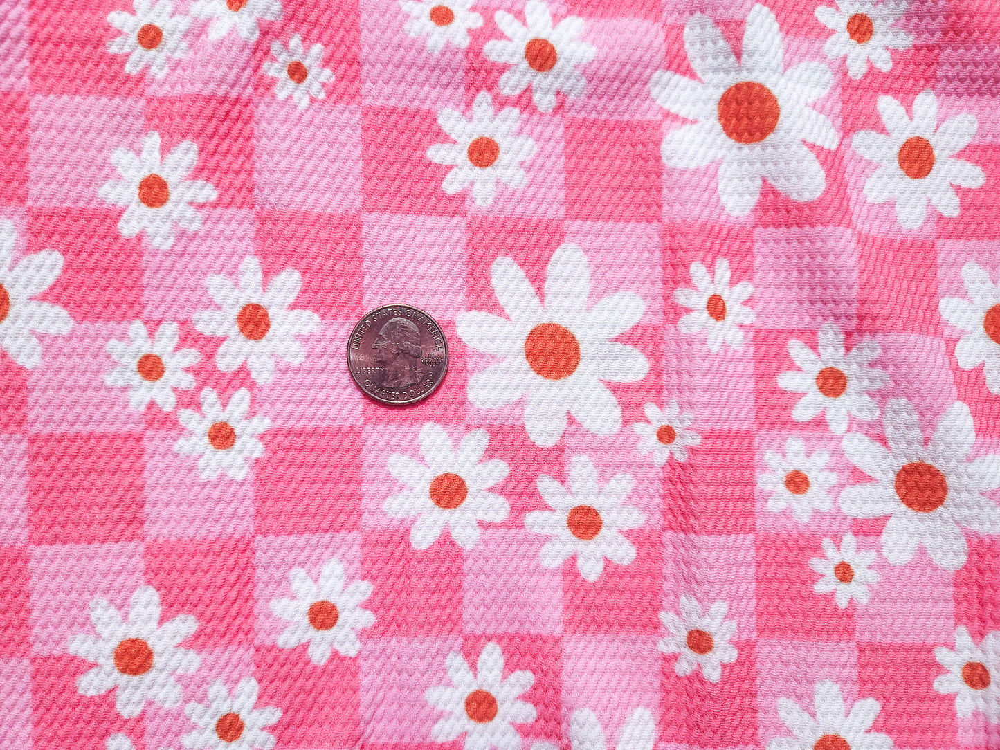 Pink Checker Daisy Fabric Strip