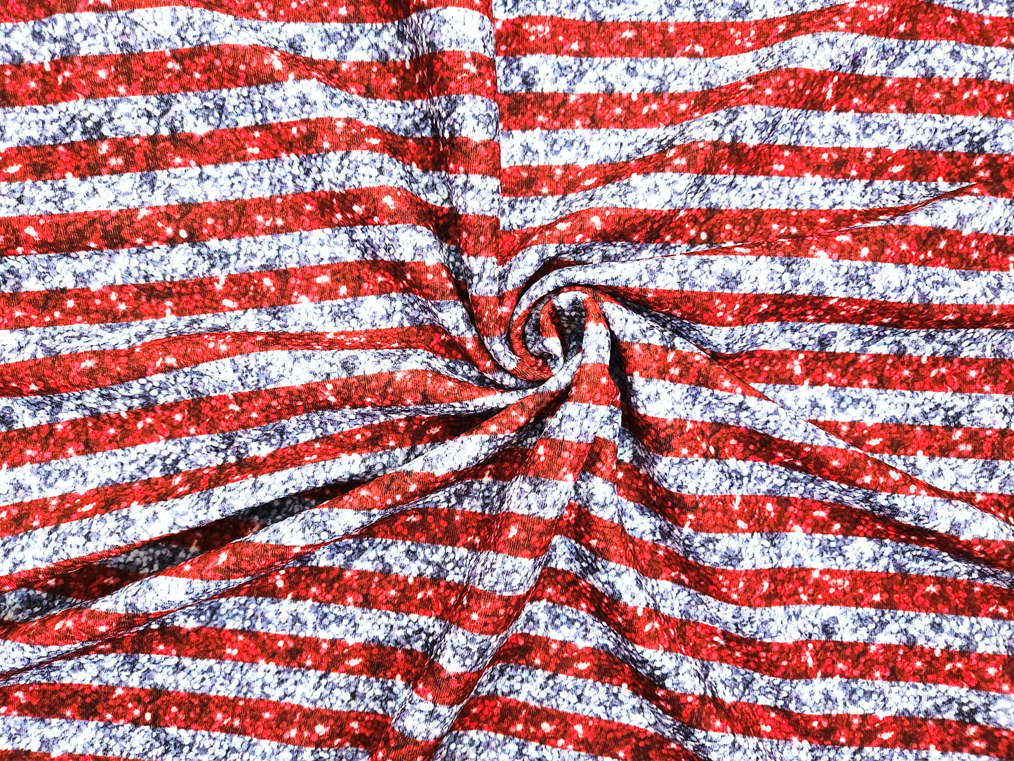 Red and White Glittery Stripes Fabric Strip