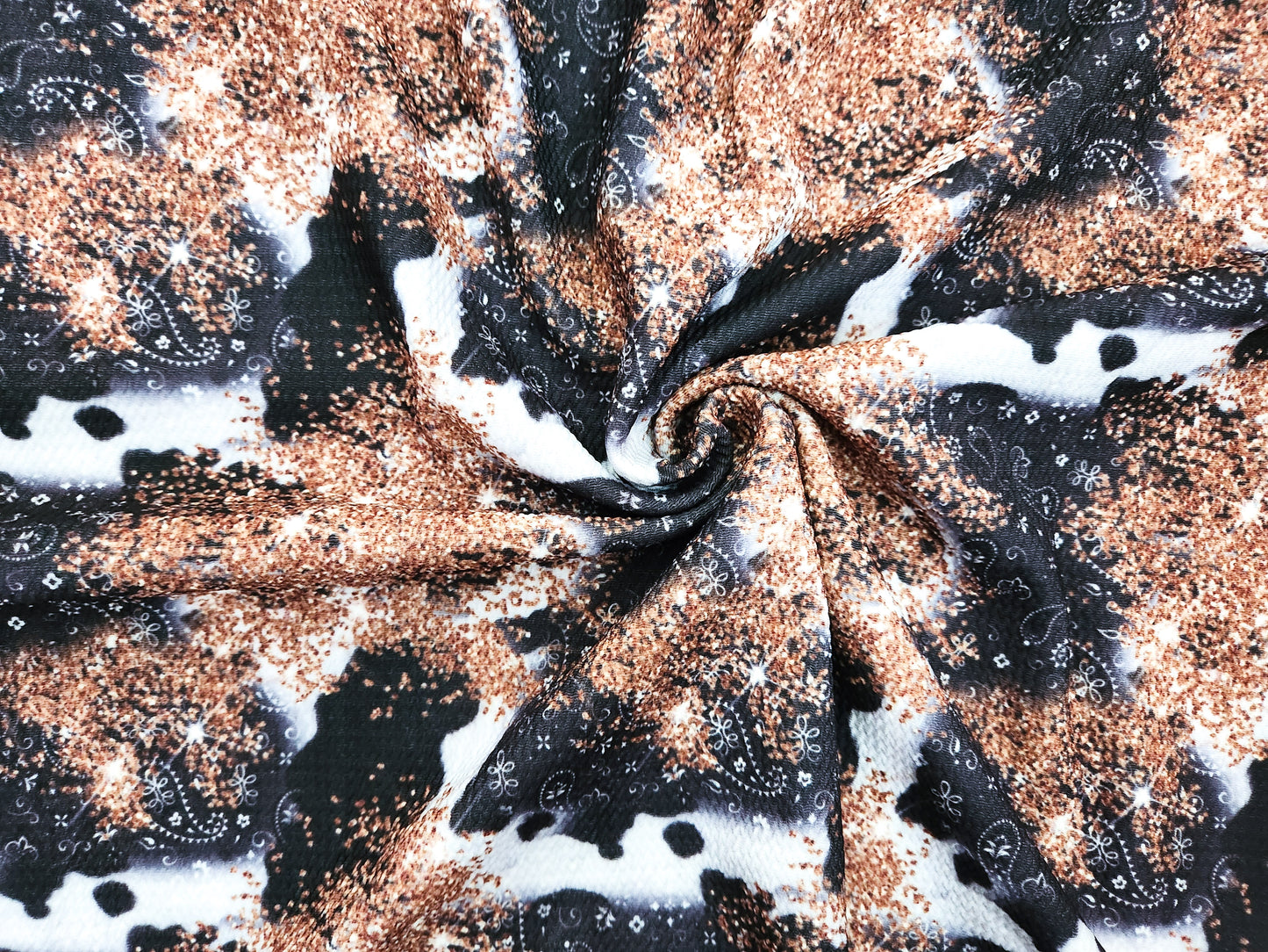 Black Paisley Cow Print Fabric Strip