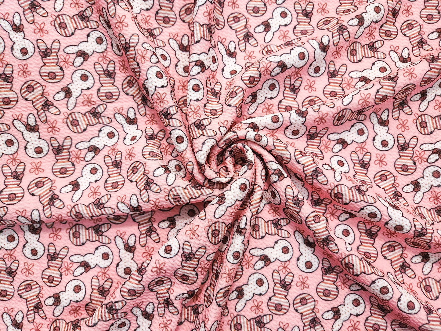 Pink White Striped Bunny Fabric Strip