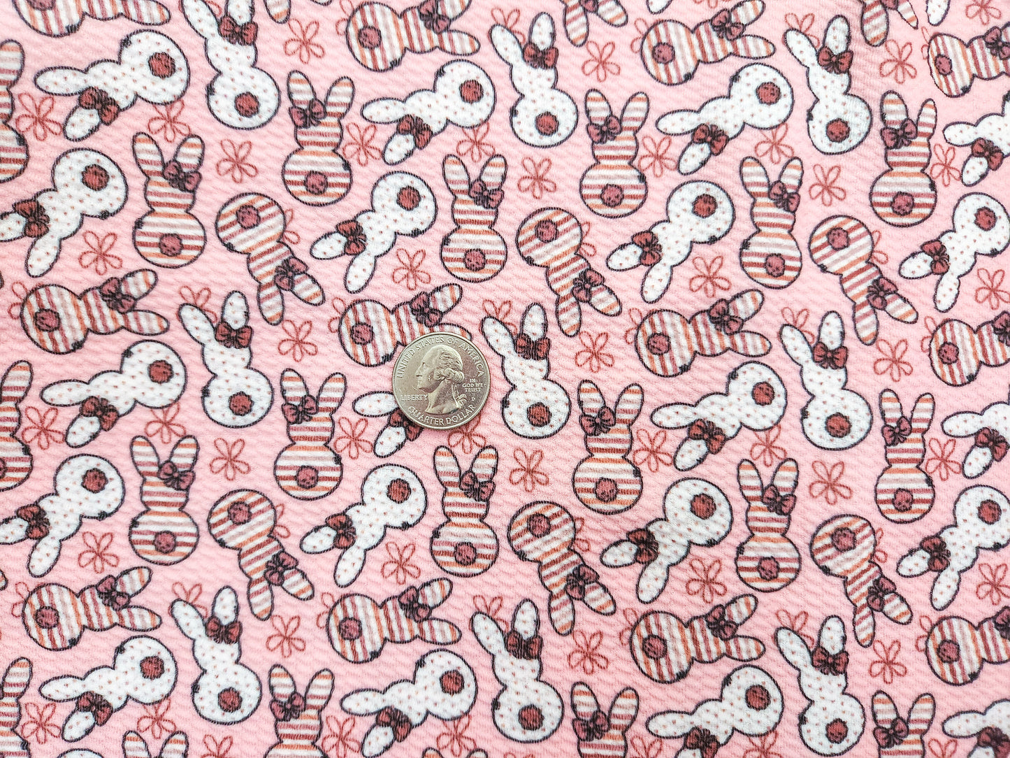 Pink White Striped Bunny Fabric Strip