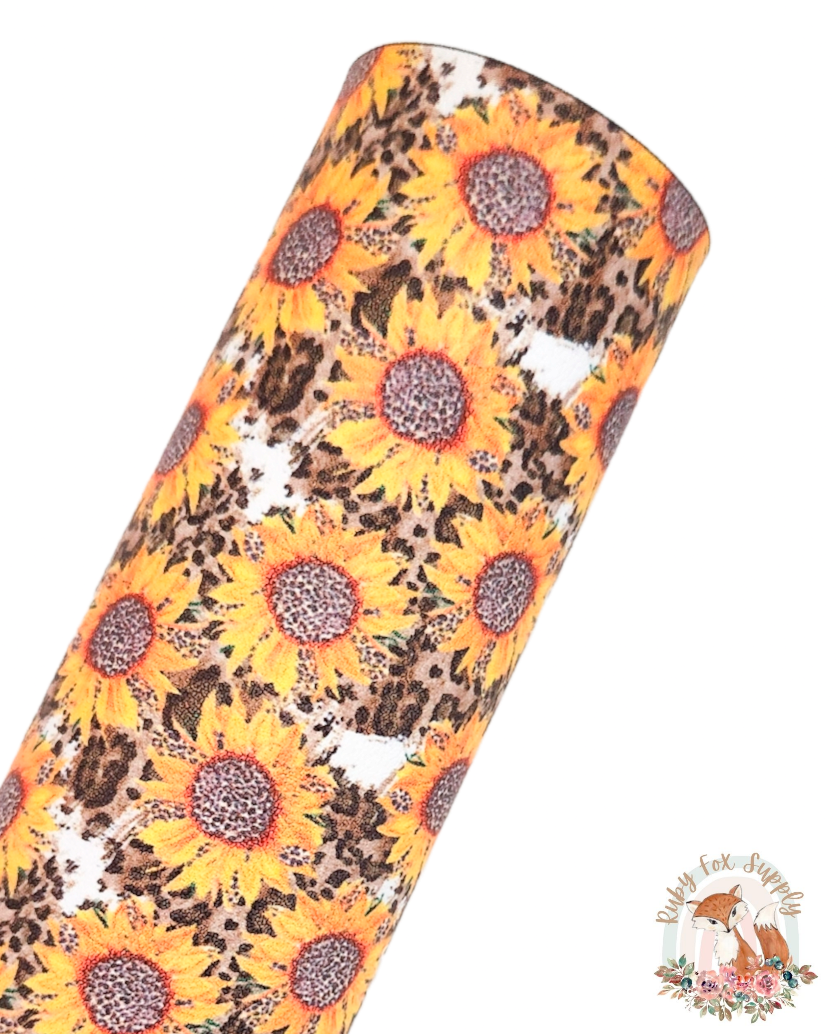 Sunflower Cheetah Print Brushstrokes 9x12 faux leather sheet