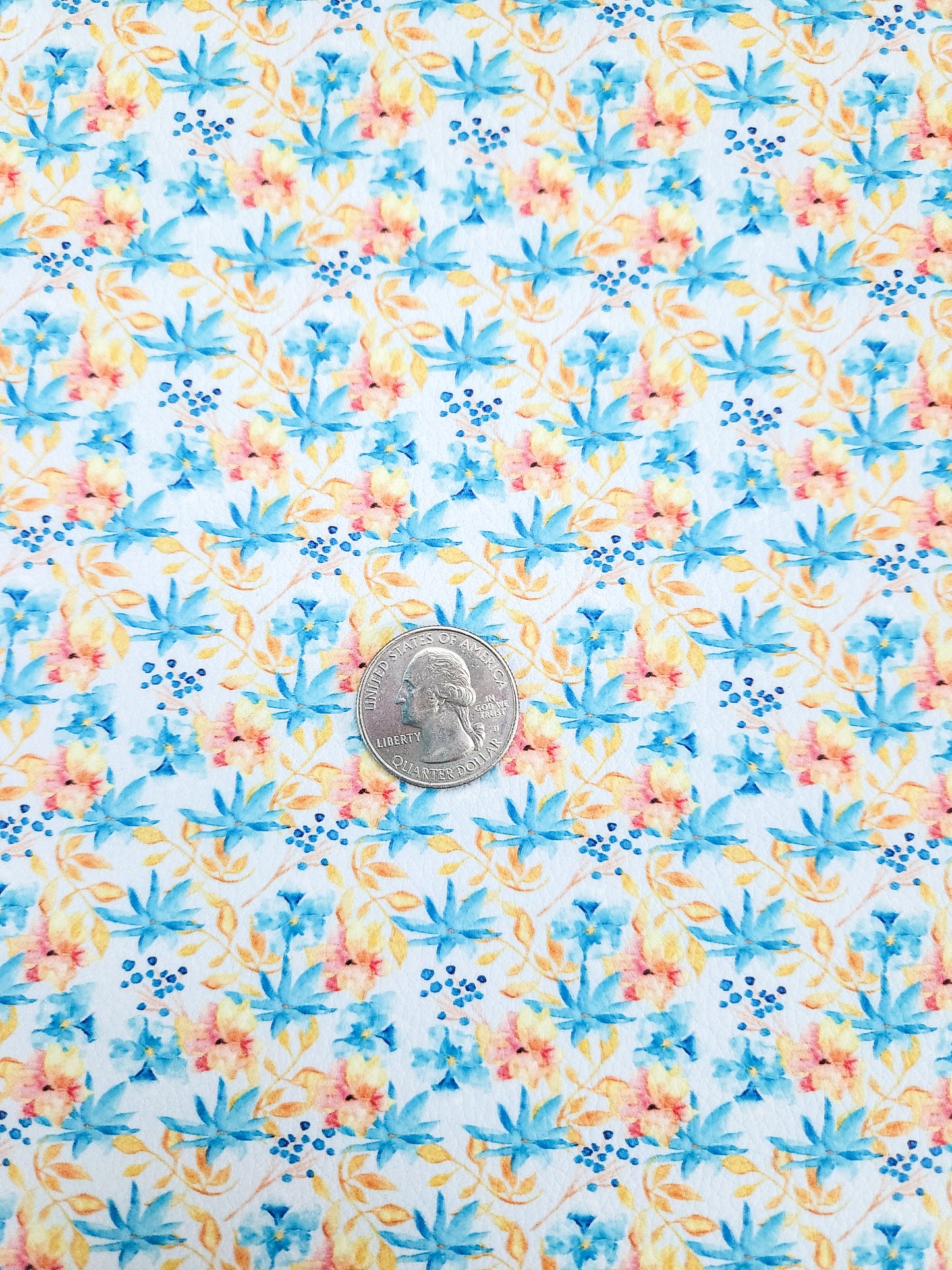 Blue Orange Floral 9x12 faux leather sheet