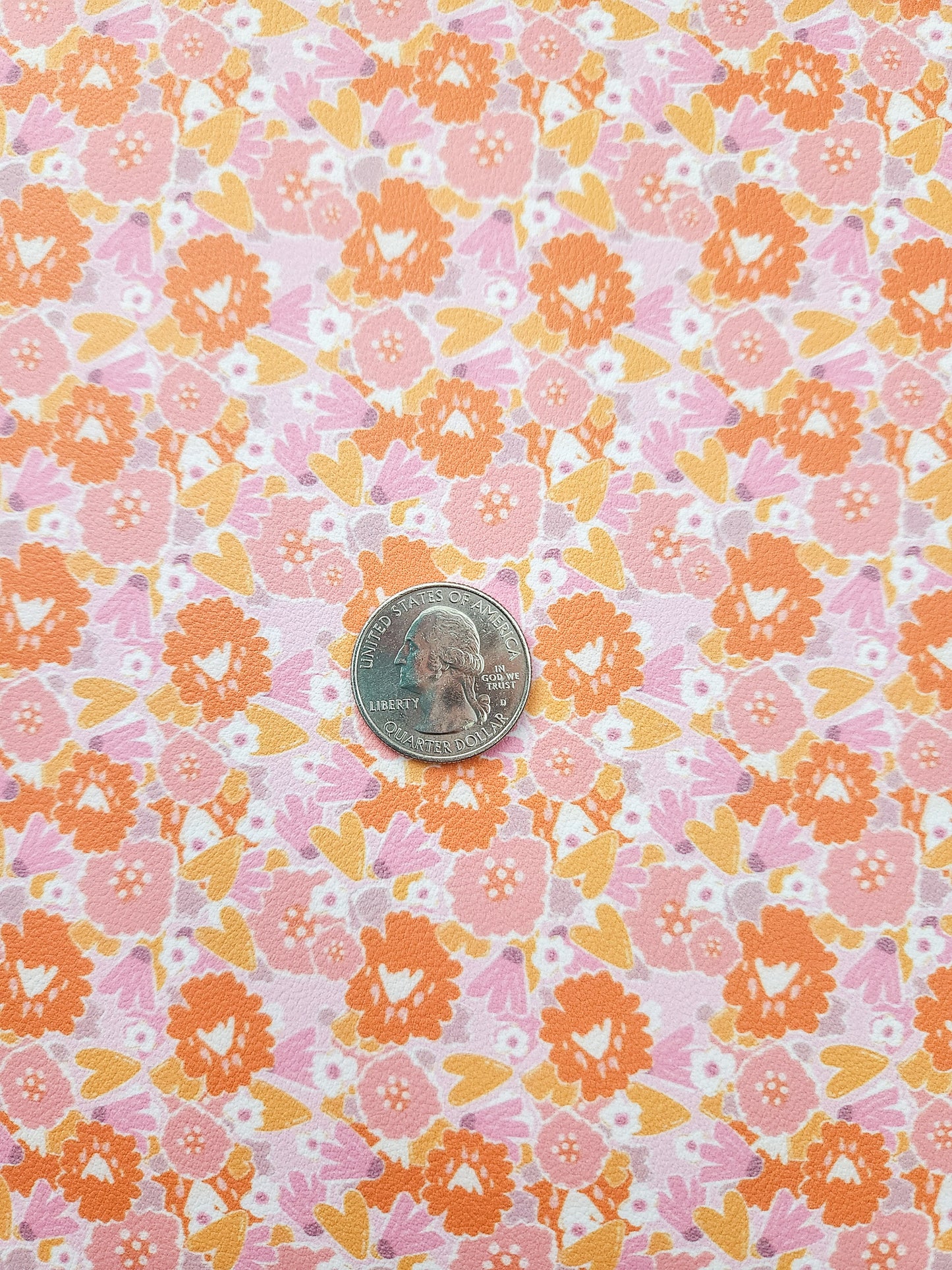 Lovely Pink Orange Yellow Floral 9x12 faux leather sheet