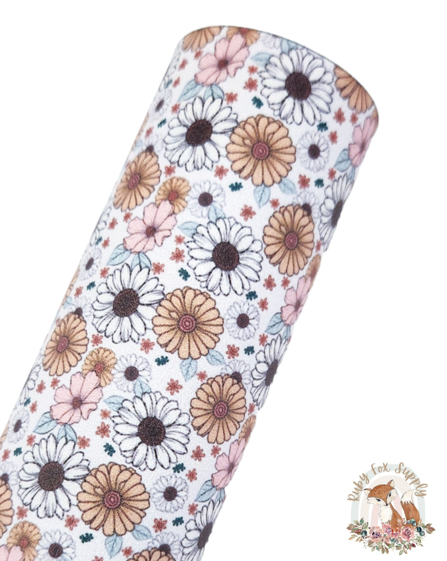 Muted Boho Floral 9x12 faux leather sheet