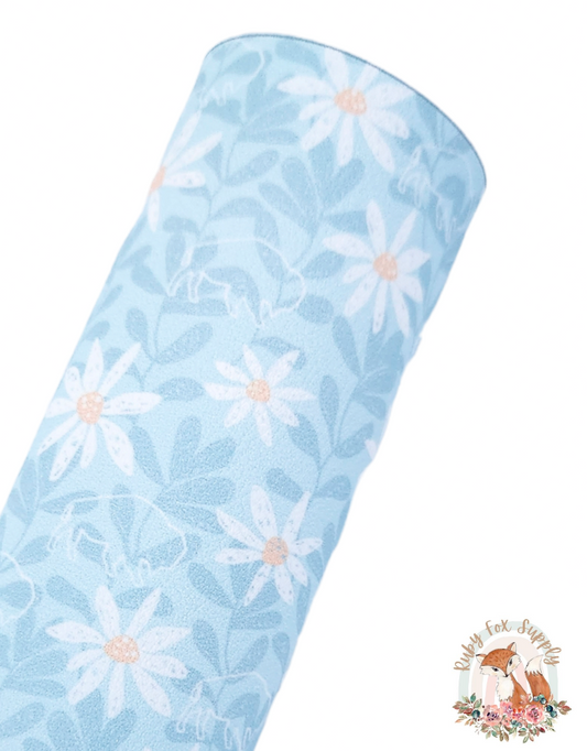 Blue Daisies 9x12 faux leather sheet