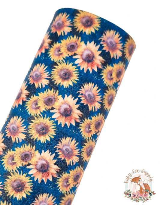 Blue Sunflowers 9x12 faux leather sheet