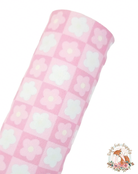 Pink Floral Checker 9x12 faux leather sheet