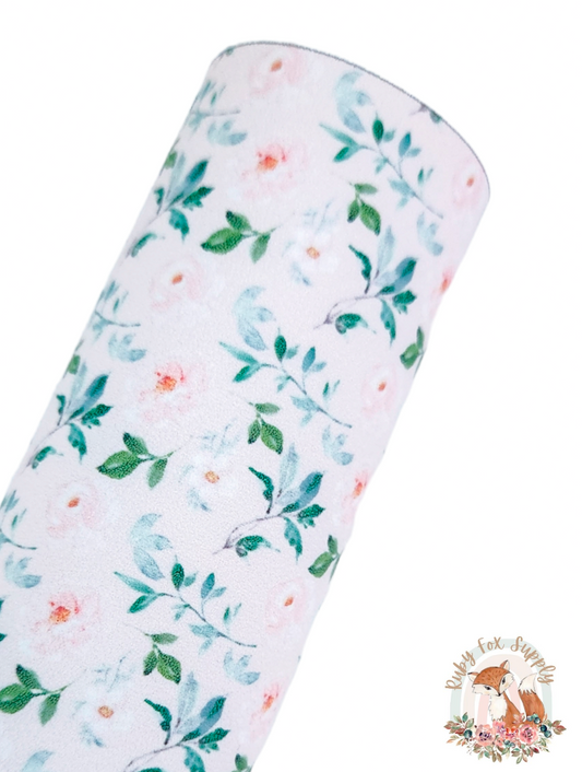 Soft Pink Floral 9x12 faux leather sheet