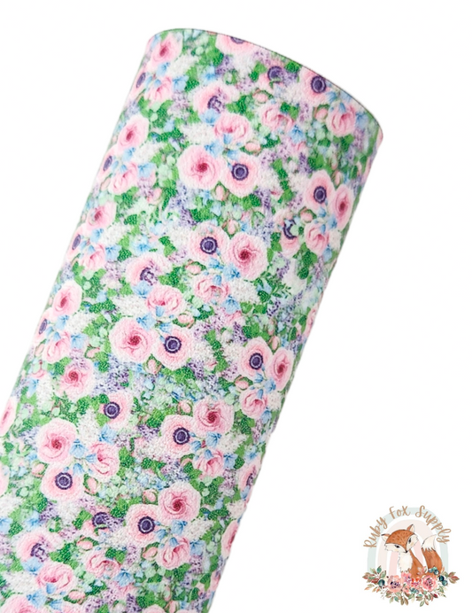 Pink Spring Full Floral 9x12 faux leather sheet
