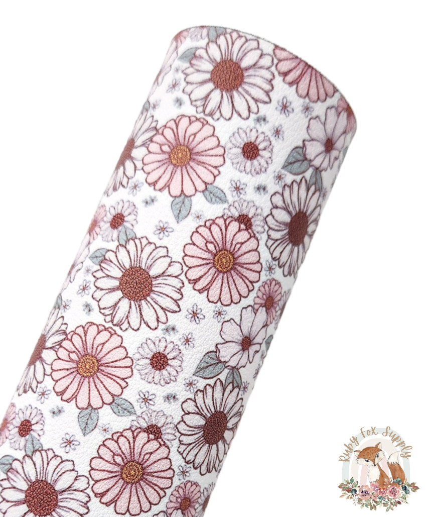 Pink Maroon Floral 9x12 faux leather sheet