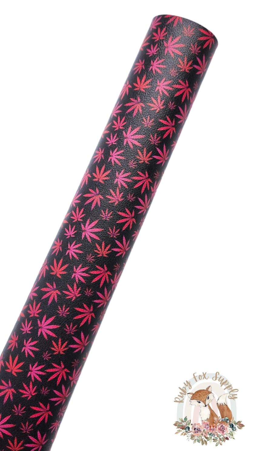 Pink Red Weed 9x12 faux leather sheet