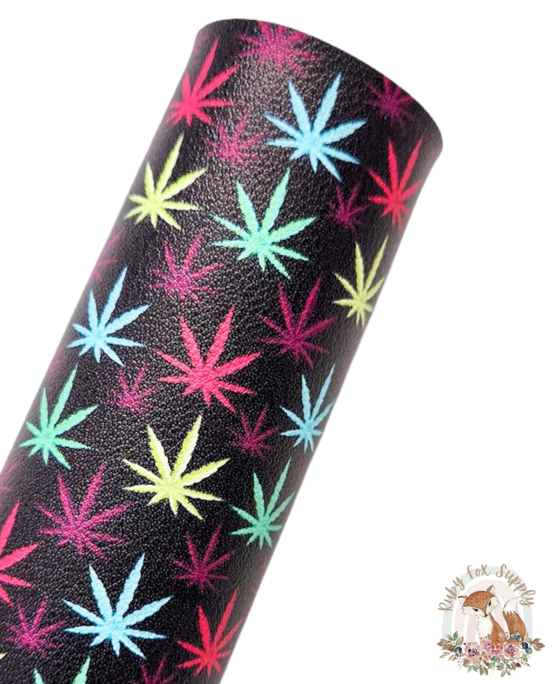 Colorful Weed 9x12 faux leather sheet