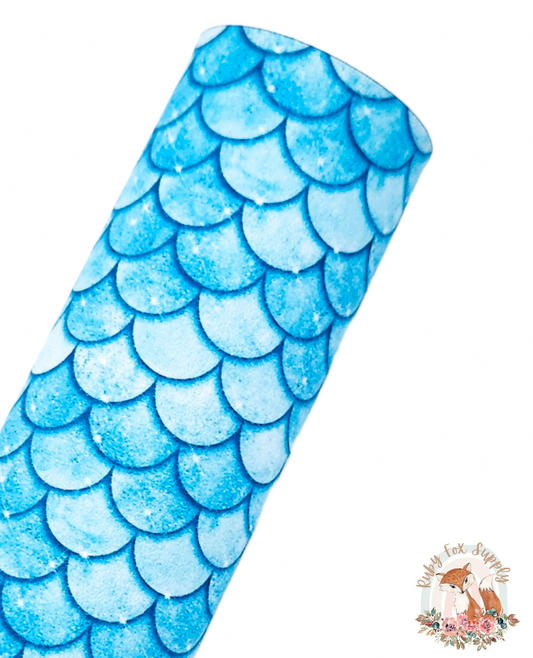 Light Blue Mermaid Scales 9x12 faux leather sheet
