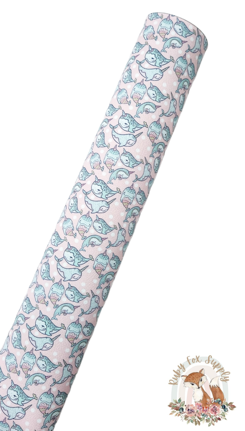 Drawn Narwhal 9x12 faux leather sheet